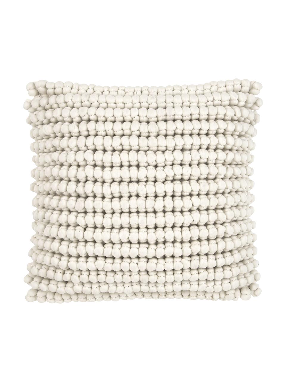 Housse de coussin avec petites boules de tissu 45x45 blanc crème Iona, Blanc crème, larg. 45 x long. 45 cm