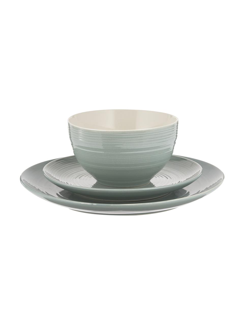 Geschirr-Set Darby mit Strukturoberfläche, 4 Personen (12-tlg.), New Bone China, Grün, Gebrochenes Weiss, Set mit verschiedenen Grössen