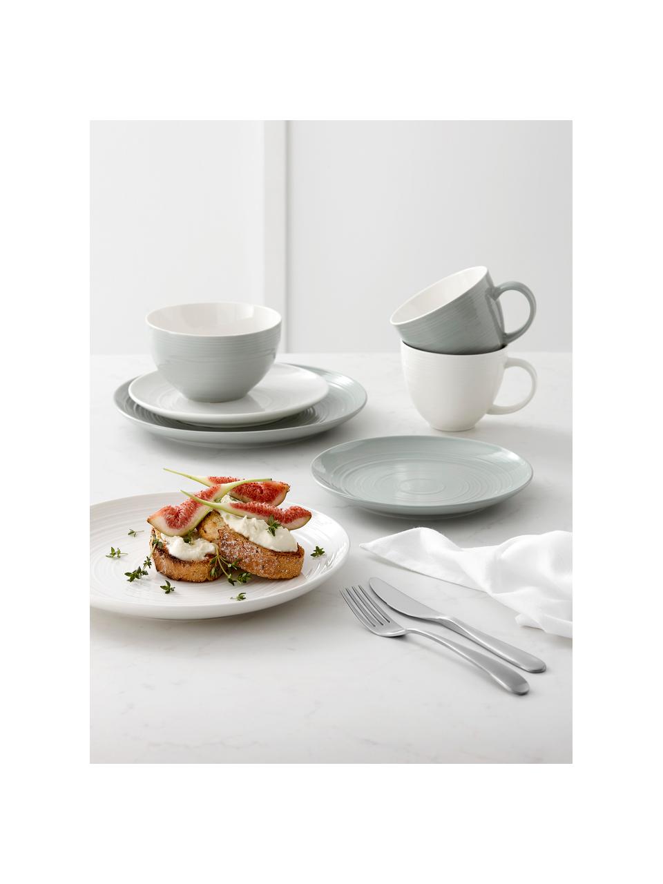 Geschirr-Set Darby mit Strukturoberfläche, 4 Personen (12-tlg.), New Bone China, Grün, Gebrochenes Weiß, Set mit verschiedenen Größen