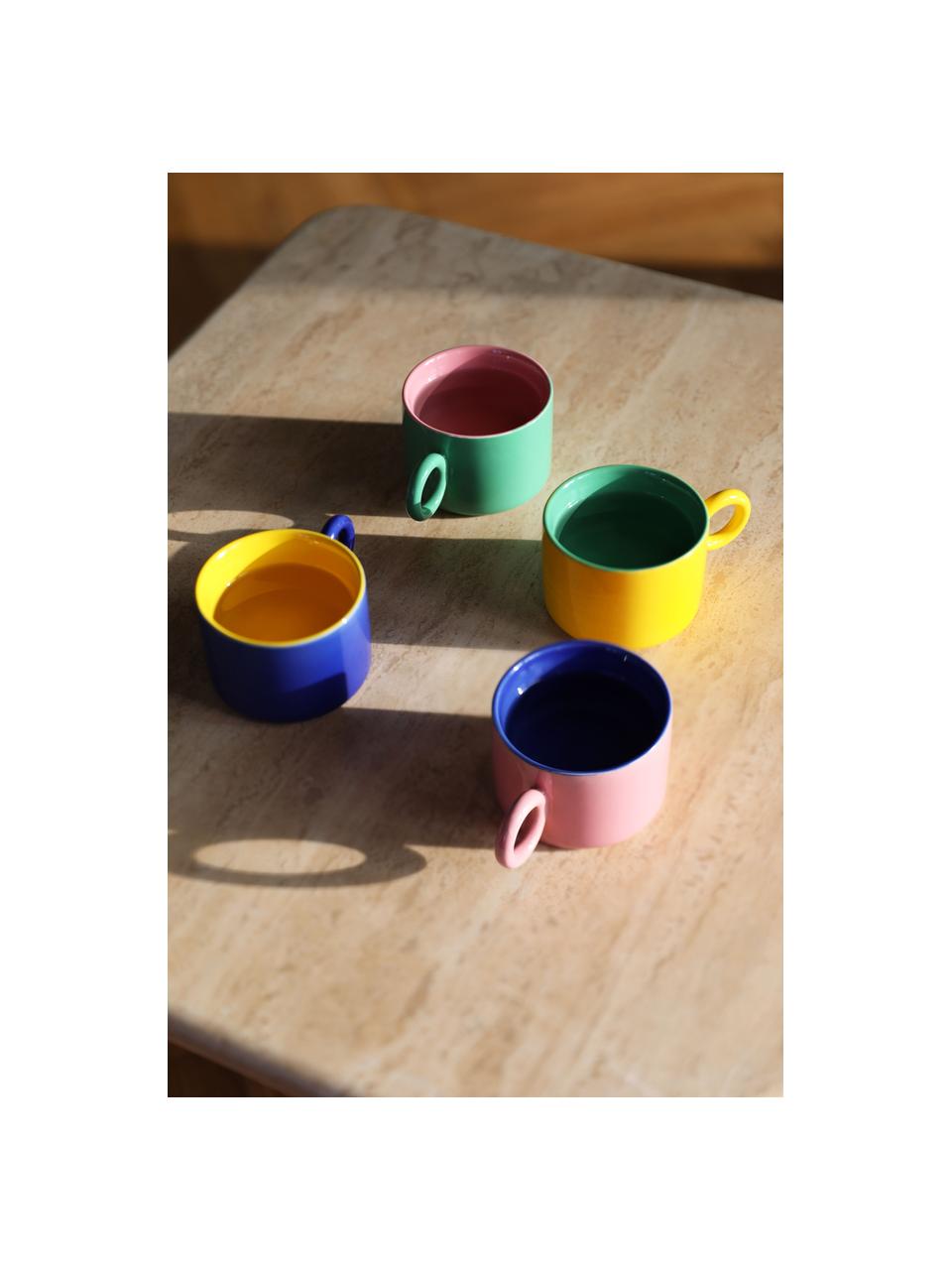 Kaffeetassen Chiquito, 4er-Set, Steingut, Blau, Gelb, Rosa, Grün, Ø 8 x H 6 cm, 200 ml