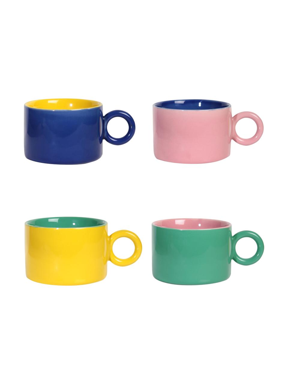 Komplet filiżanek Chiquito, 4 elem., Kamionka, Niebieski, żółty, blady różowy, zielony, Ø 8 x W 6 cm, 200 ml