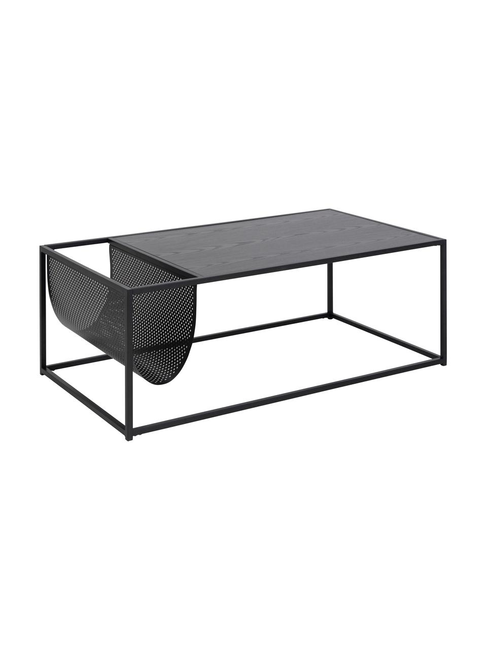 Couchtisch Seaford mit Zeitungshalterung, Tischplatte: Mitteldichte Holzfaserpla, Gestell: Metall, pulverbeschichtet, Schwarz, B 110 x H 40 cm