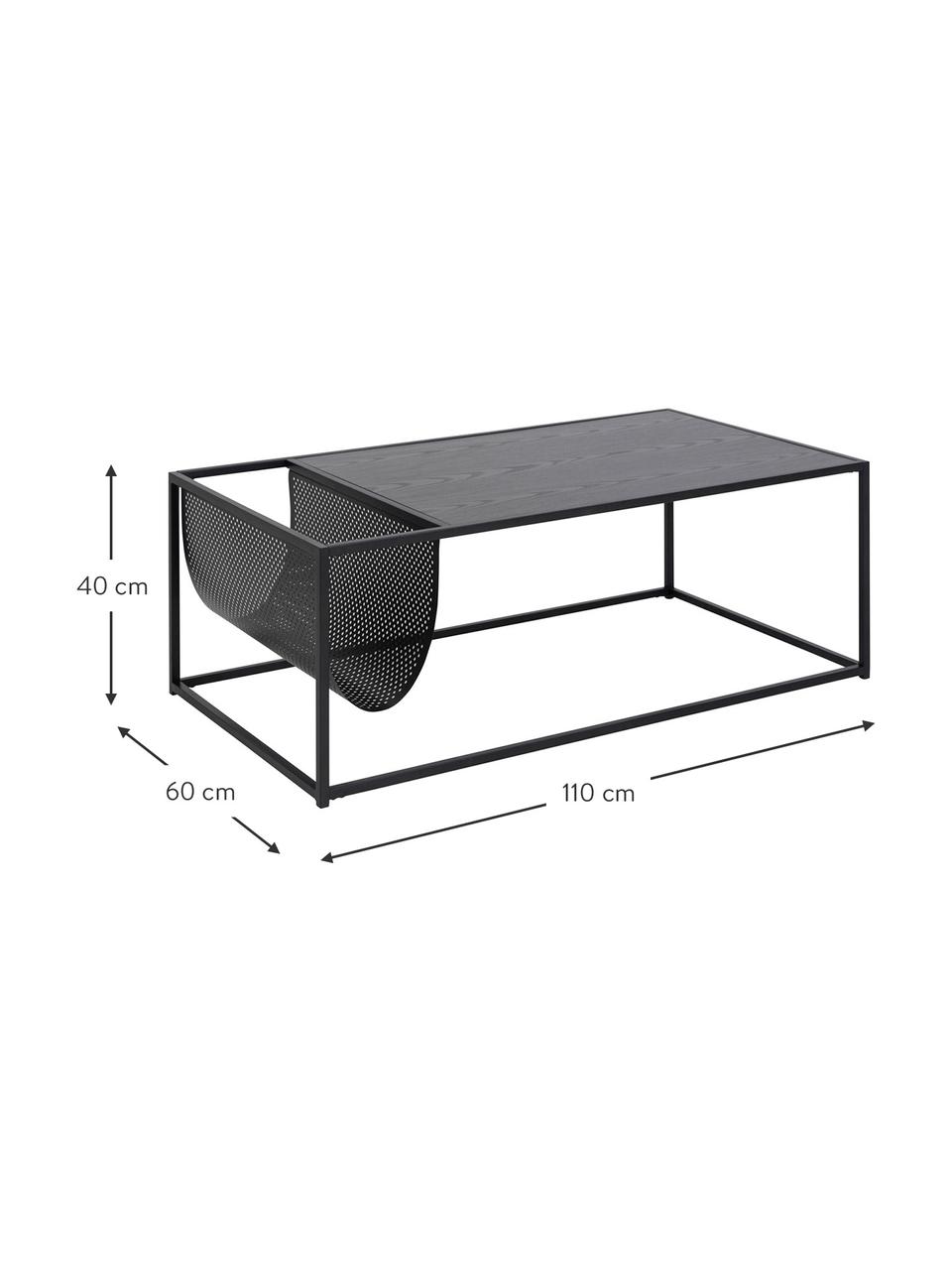 Couchtisch Seaford mit Zeitungshalterung, Tischplatte: Mitteldichte Holzfaserpla, Gestell: Metall, pulverbeschichtet, Schwarz, B 110 x H 40 cm