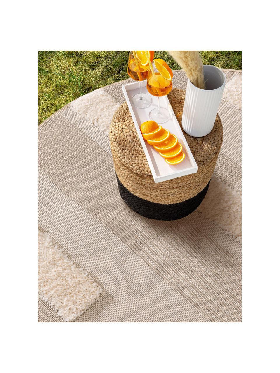 Rond in- en outdoor vloerkleed Carlo met hoog-laag effect, Beige, bruintinten, Ø 160 cm (maat L)