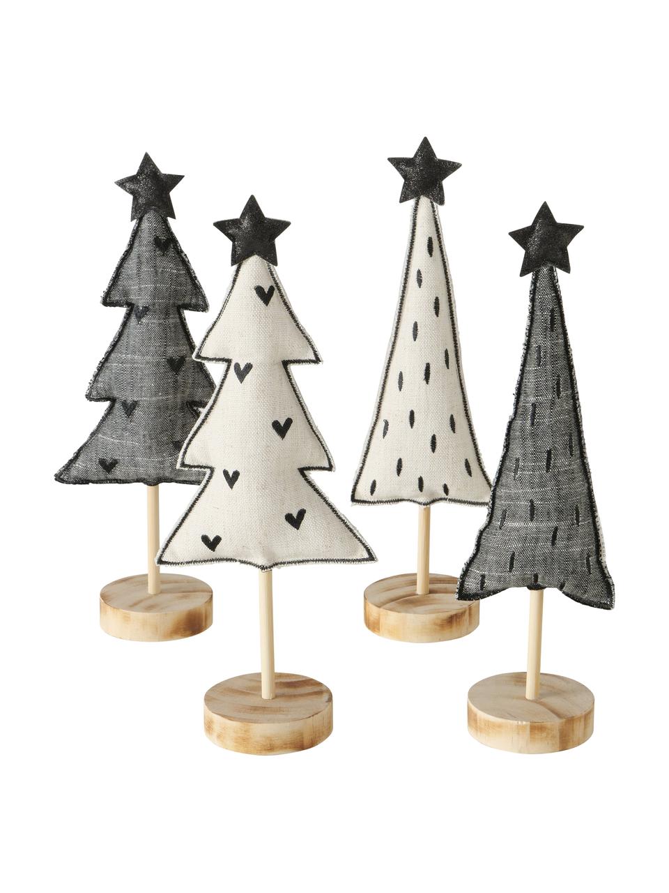 Deko-Weihnachtsbäume-Set Skagen, 4-tlg., Füße: Scheinkastanie, Grau, Schwarz, Weiß, Helles Holz, B 13 x H 32 cm
