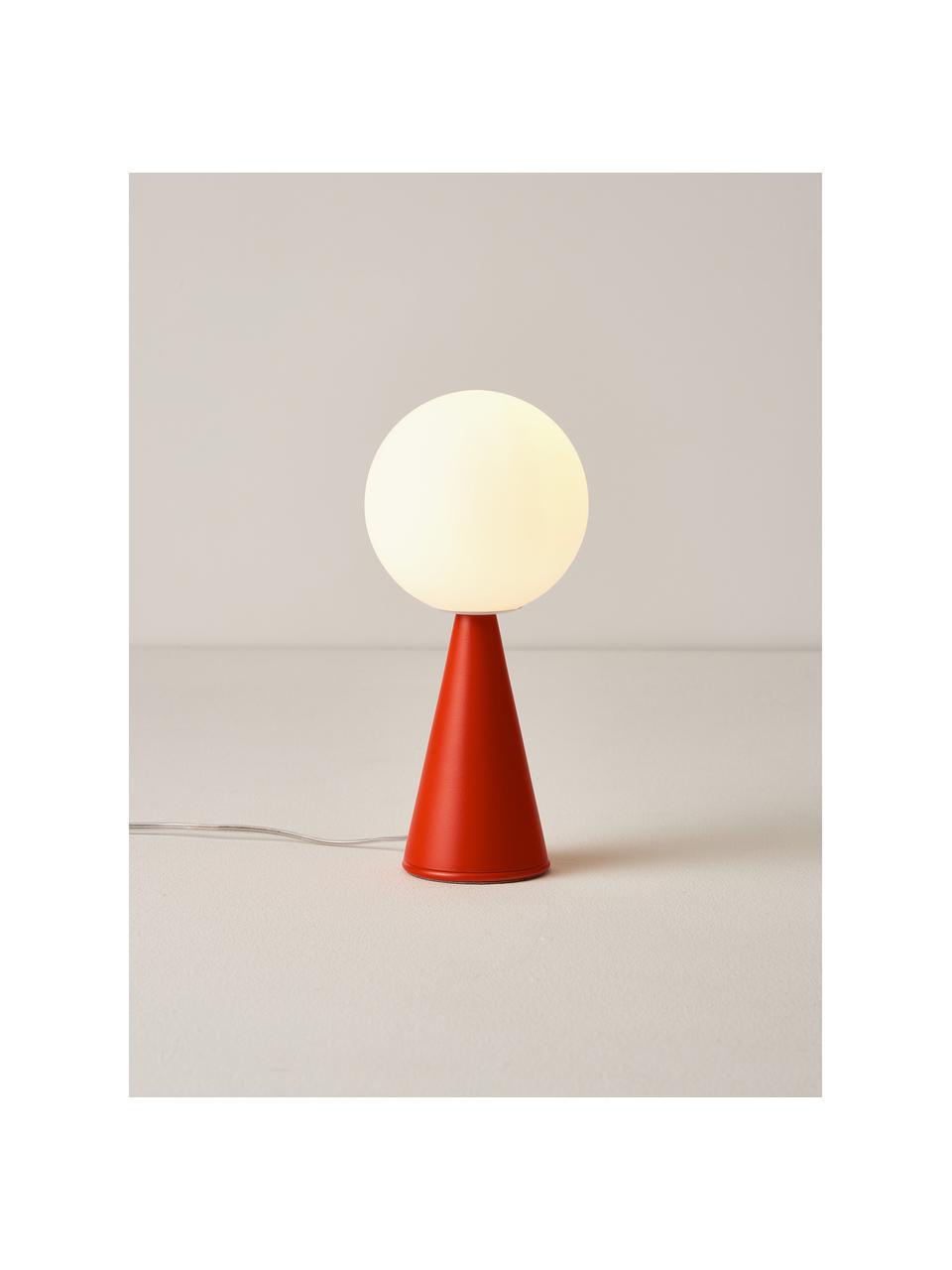 Kleine tafellamp Bilia, handgemaakt, Lampenkap: glas, Wit, rood, Ø 12 x H 26 cm