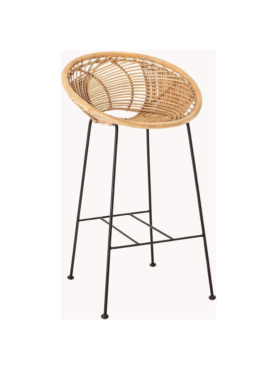 Sedia da bar in rattan con gambe in metallo Yonne, Seduta: rattan, Struttura: metallo rivestito, Beige, nero, Larg. 52 x Alt. 94 cm