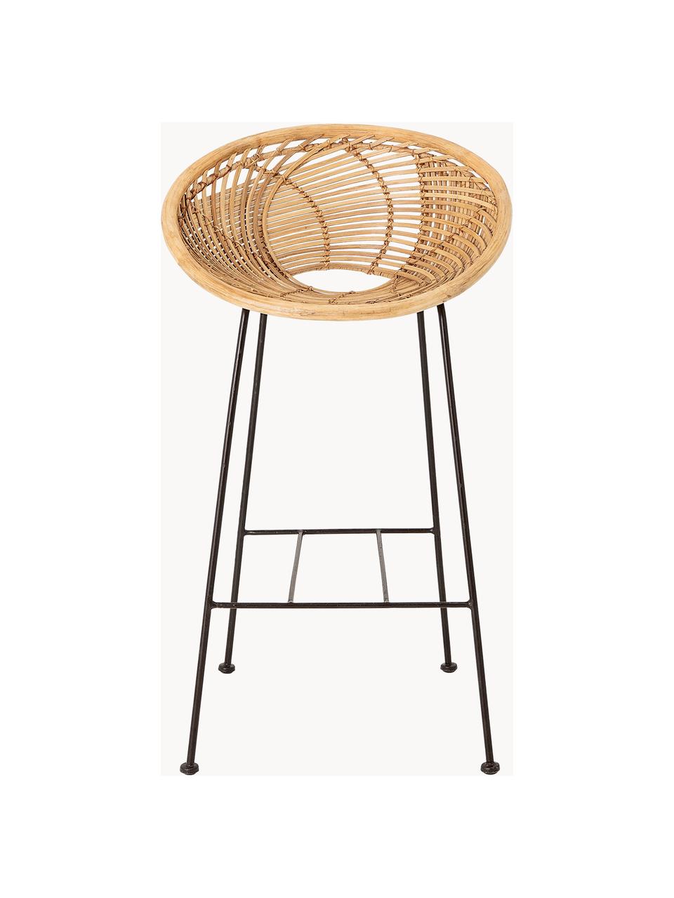 Sedia da bar in rattan con gambe in metallo Yonne, Seduta: rattan, Struttura: metallo rivestito, Beige, nero, Larg. 52 x Alt. 94 cm