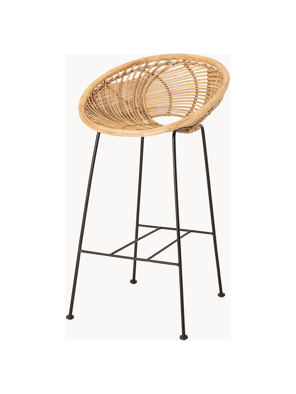 Sedia da bar in rattan con gambe in metallo Yonne, Seduta: rattan, Struttura: metallo rivestito, Beige, nero, Larg. 52 x Alt. 94 cm