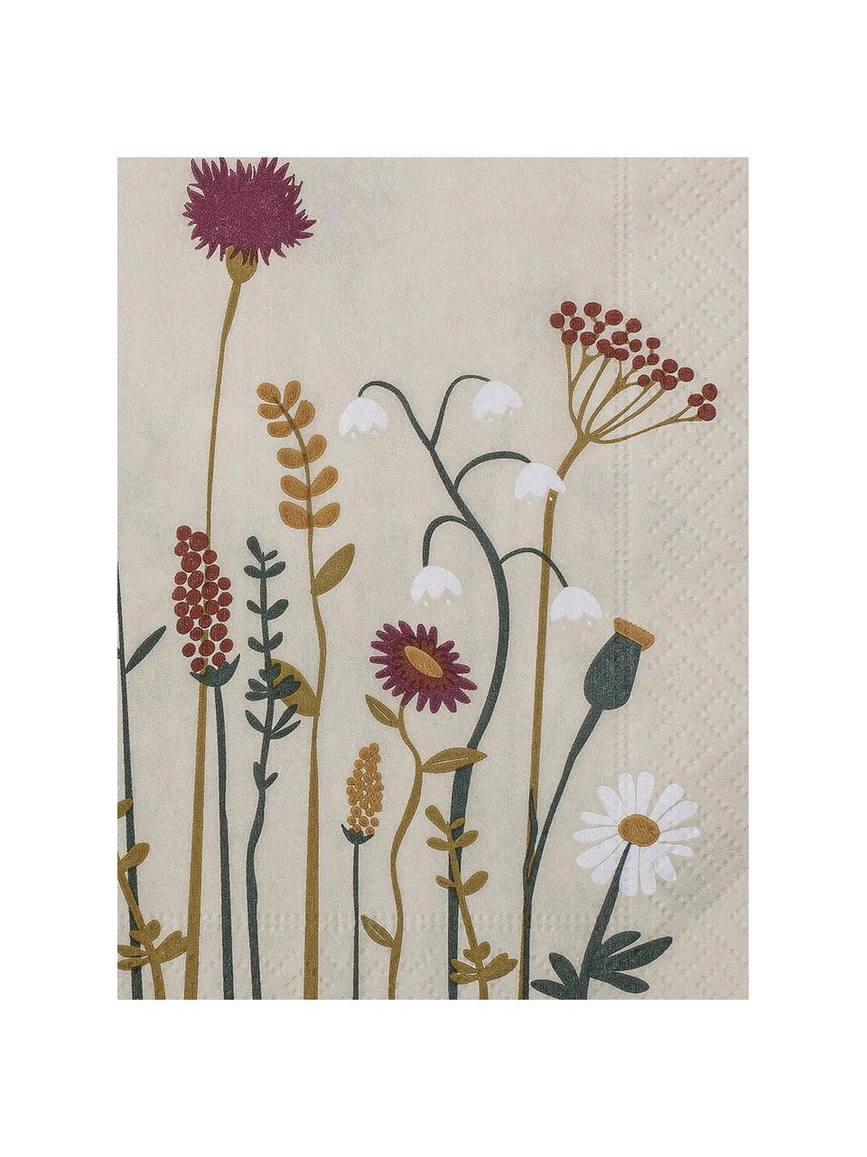 Papierservietten Paige mit Blumenmuster, 20 Stück, Papier, Beige, Blumen-Motiv, B 33 x L 33 cm