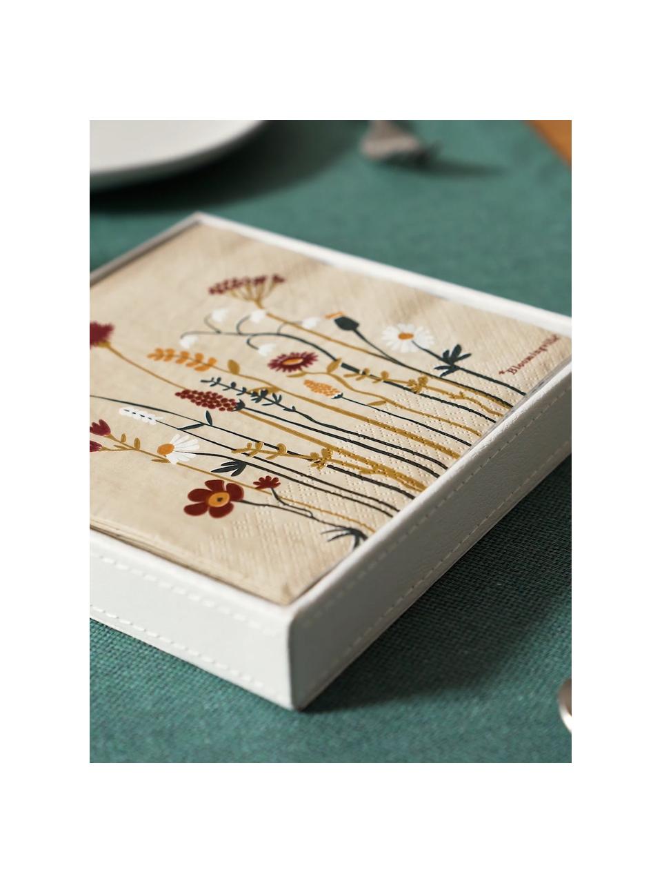 Serviettes en papier Paige, 20 pièces, Carton, Beige, motif fleuri, larg. 33 x long. 33 cm