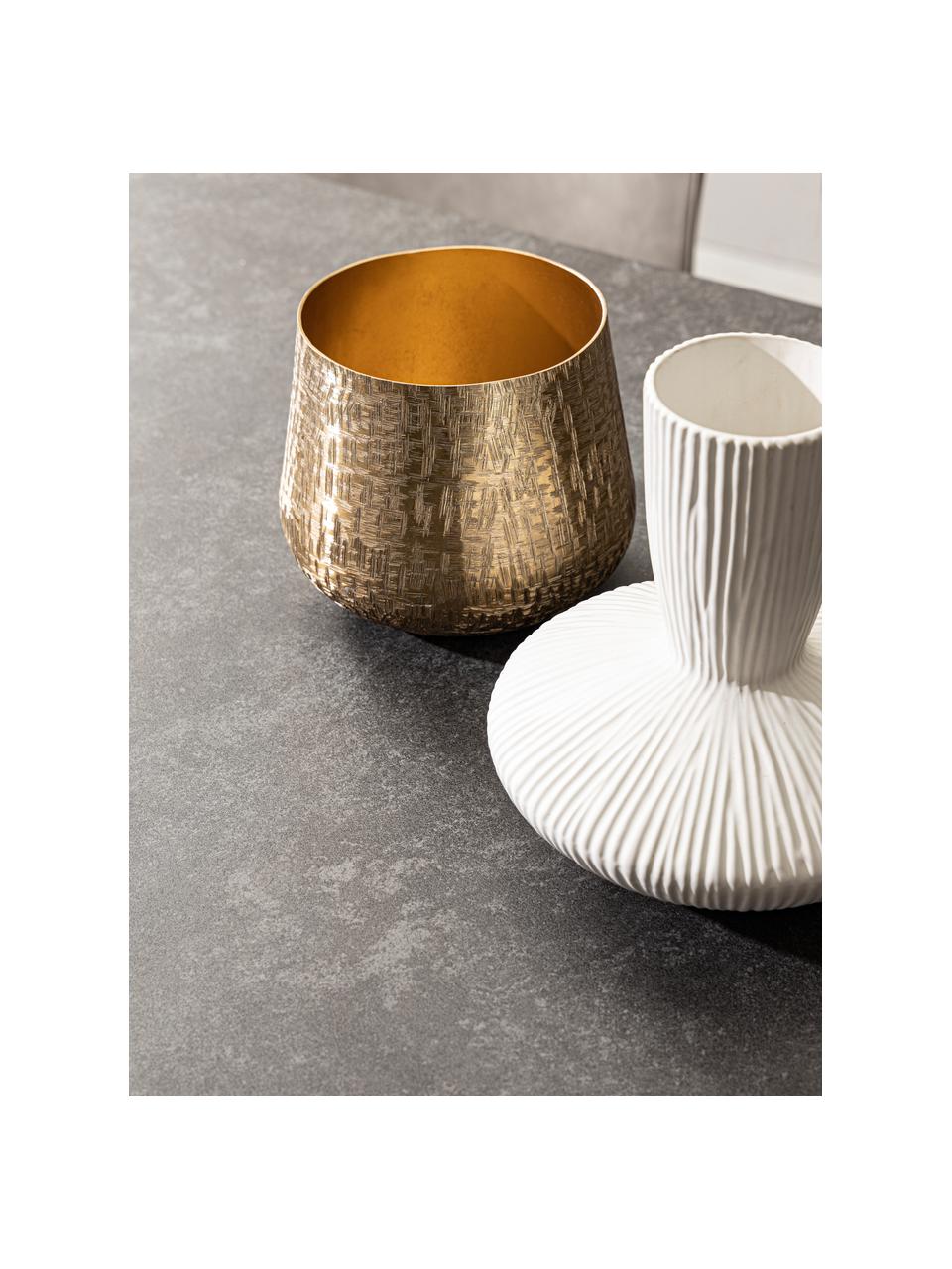 Keramik Design-Vase Striped, H 23 cm, Keramik, Weiss, Ø 22 x H 23 cm