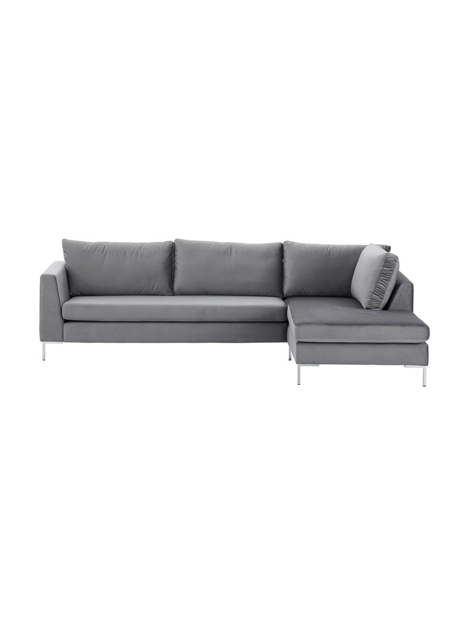 Samt-Ecksofa Luna, Bezug: Samt (Polyester) 80.000 S, Gestell: Massives Buchenholz, Füße: Metall, galvanisiert, Samt Dunkelgrau, Silber, B 280 x T 184 cm