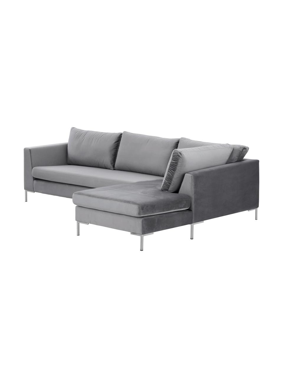 Sofa narożna z aksamitu Luna, Tapicerka: aksamit (100% poliester) , Stelaż: lite drewno bukowe, Nogi: metal galwanizowany, Ciemny szary, S 280 x G 184 cm