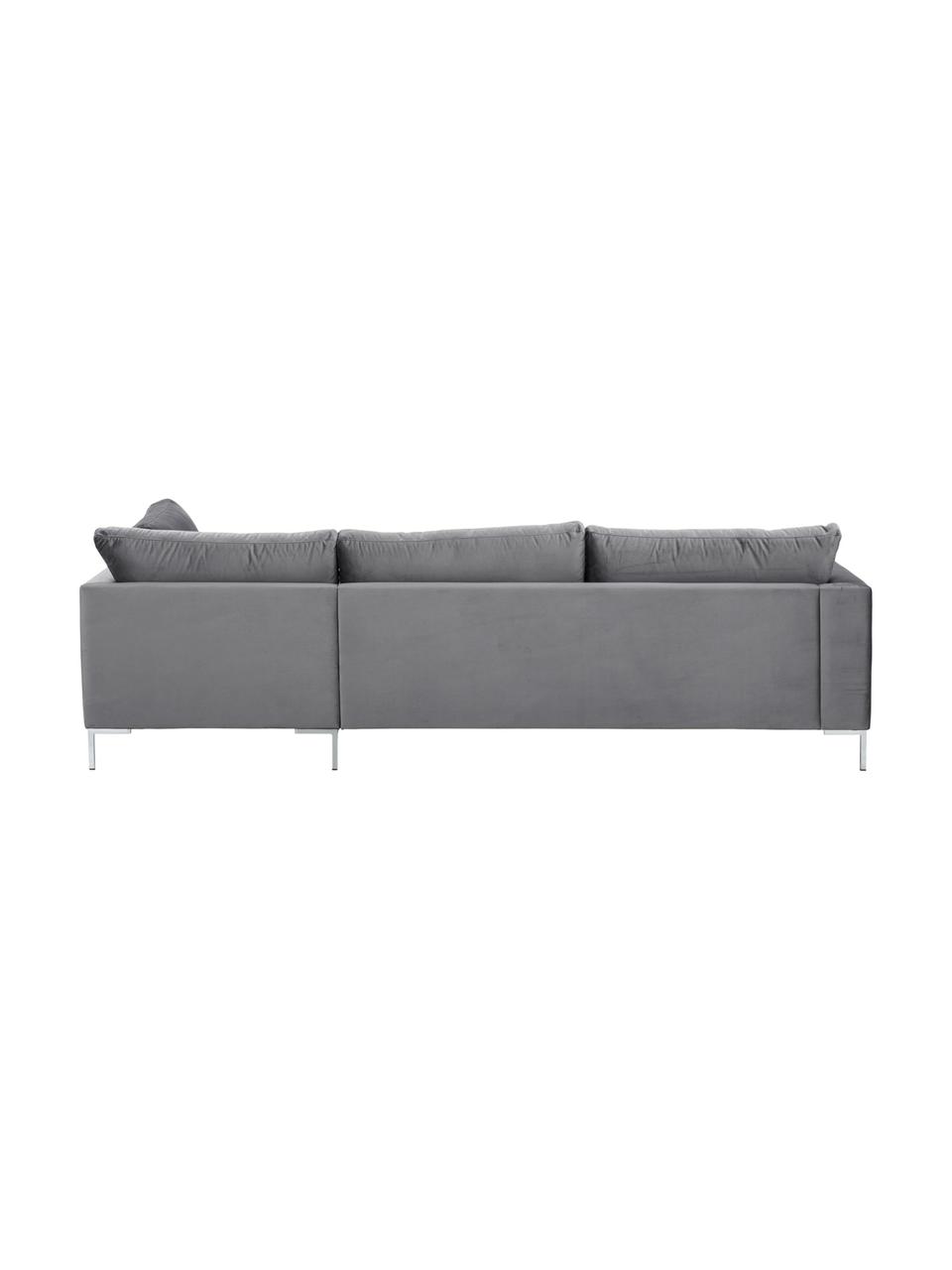 Samt-Ecksofa Luna, Bezug: Samt (Polyester) 80.000 S, Gestell: Massives Buchenholz, Samt Dunkelgrau, Silber, B 280 x T 184 cm