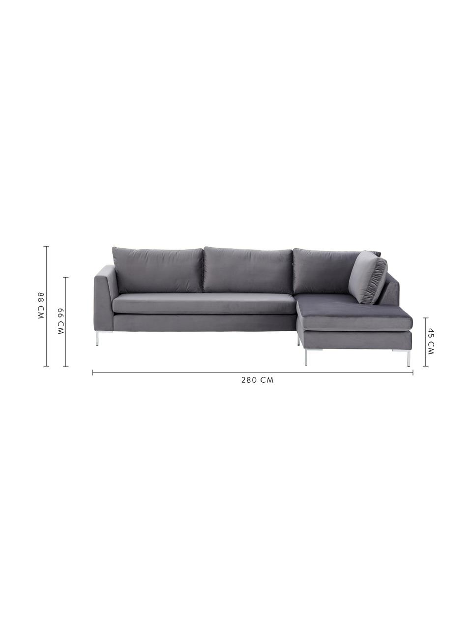 Sofa narożna z aksamitu Luna, Tapicerka: aksamit (100% poliester) , Stelaż: lite drewno bukowe, Nogi: metal galwanizowany, Ciemny szary, S 280 x G 184 cm