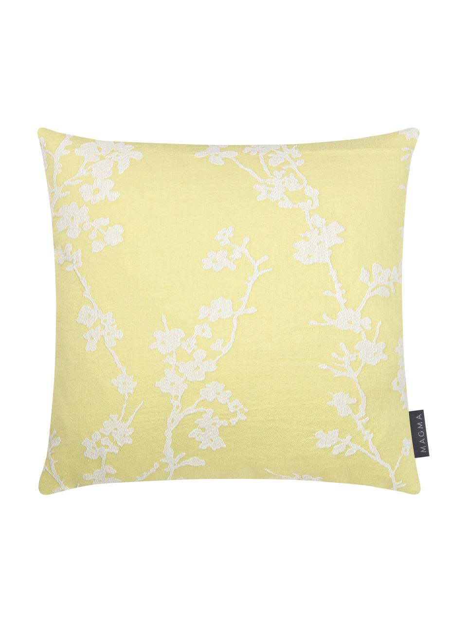 Housse de coussin décoratif Jasmin, Jaune, blanc