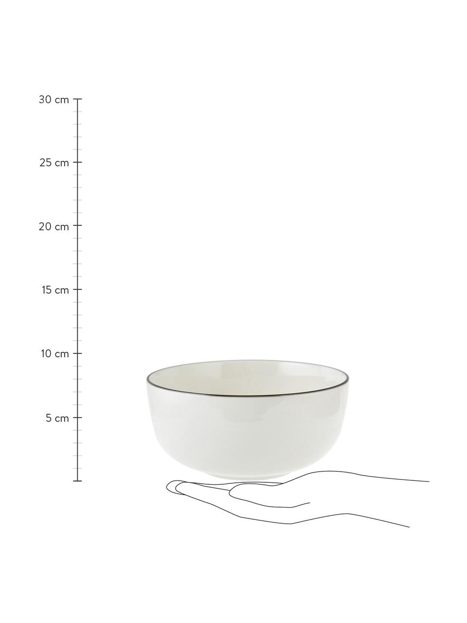 Bols à muesli en porcelaine Facile, 2 pièces, Porcelaine robuste de haute qualité (env. 50 % kaolin, 25 % quartz et 25 % feldspath), Blanc crème avec bord noir, Ø 16 x haut. 8 cm