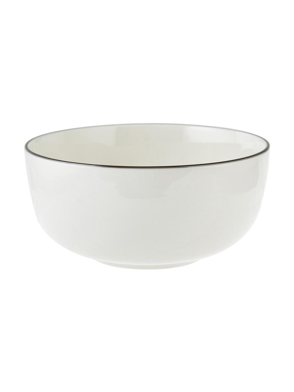 Bols à muesli en porcelaine Facile, 2 pièces, Porcelaine robuste de haute qualité (env. 50 % kaolin, 25 % quartz et 25 % feldspath), Blanc crème avec bord noir, Ø 16 x haut. 8 cm