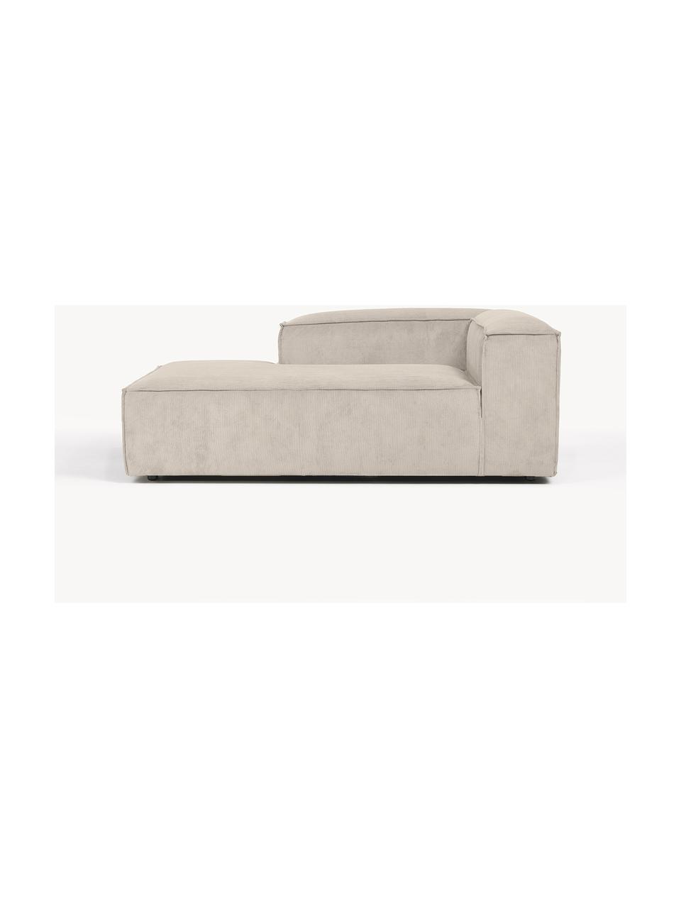 Chaise longue hoekmodule Lennon van corduroy, Bekleding: corduroy (92% polyester, , Frame: massief grenenhout, FSC-g, Poten: kunststof, Corduroy lichtbeige, B 119 x D 180 cm, hoekdeel links