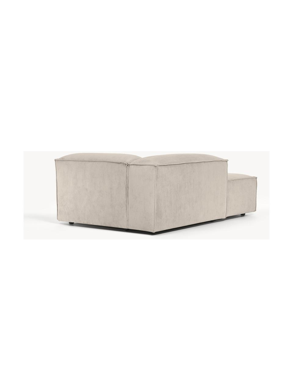 Chaise longue hoekmodule Lennon van corduroy, Bekleding: corduroy (92% polyester, , Frame: massief grenenhout, FSC-g, Poten: kunststof, Corduroy lichtbeige, B 119 x D 180 cm, hoekdeel links