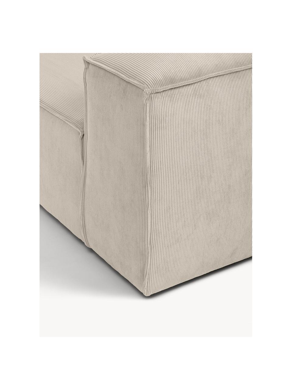 Chaise longue hoekmodule Lennon van corduroy, Bekleding: corduroy (92% polyester, , Frame: massief grenenhout, FSC-g, Poten: kunststof, Corduroy lichtbeige, B 119 x D 180 cm, hoekdeel links