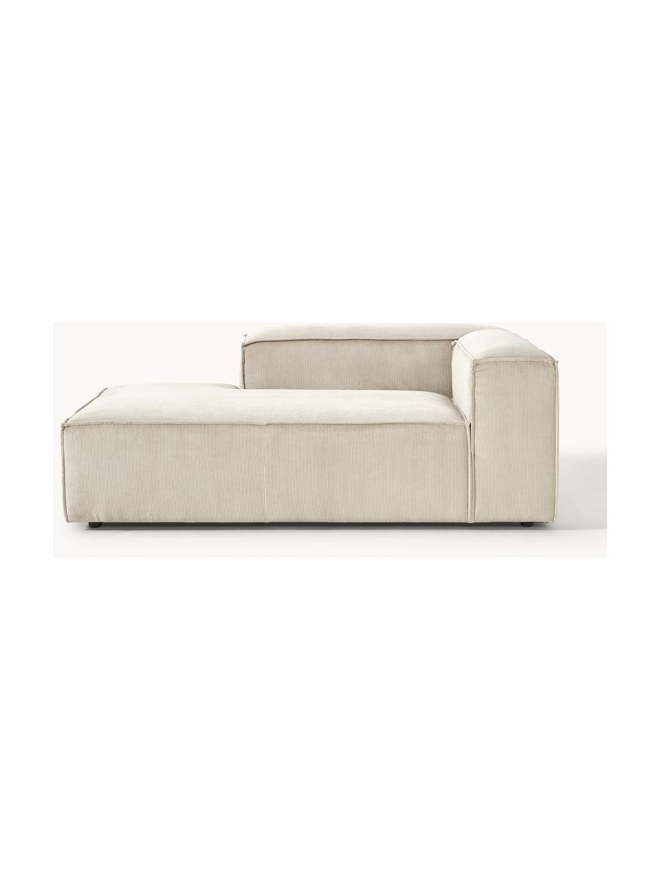 Diván sofá de pana Lennon, Tapizado: pana (92% poliéster, 8% p, Estructura: madera de pino maciza, ma, Patas: plástico Este producto es, Pana beige claro, An 119 x F 180 cm, chaise longue izquierda