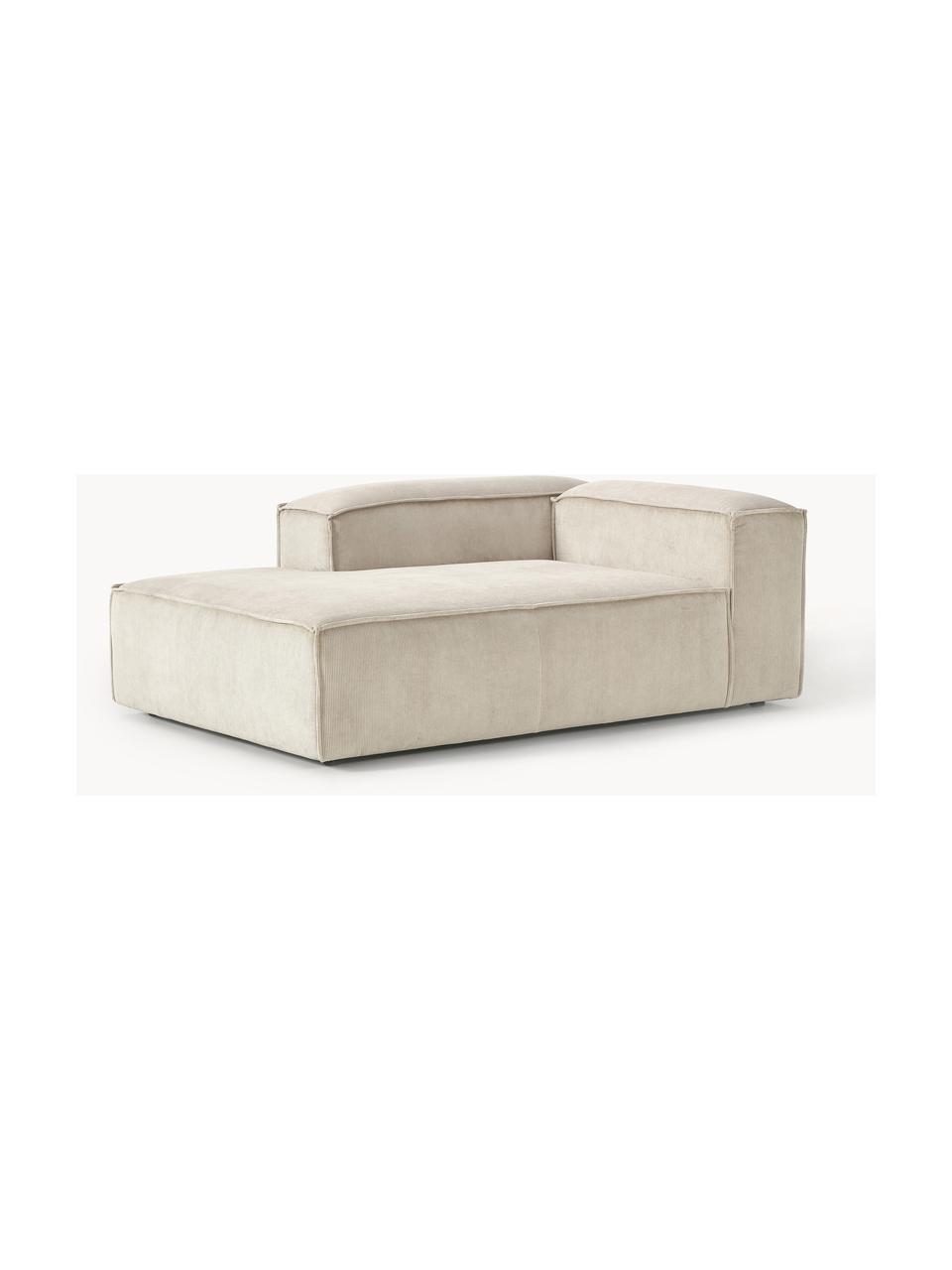 Diván sofá de pana Lennon, Tapizado: pana (92% poliéster, 8% p, Estructura: madera de pino maciza, ma, Patas: plástico Este producto es, Pana beige claro, An 119 x F 180 cm, chaise longue izquierda