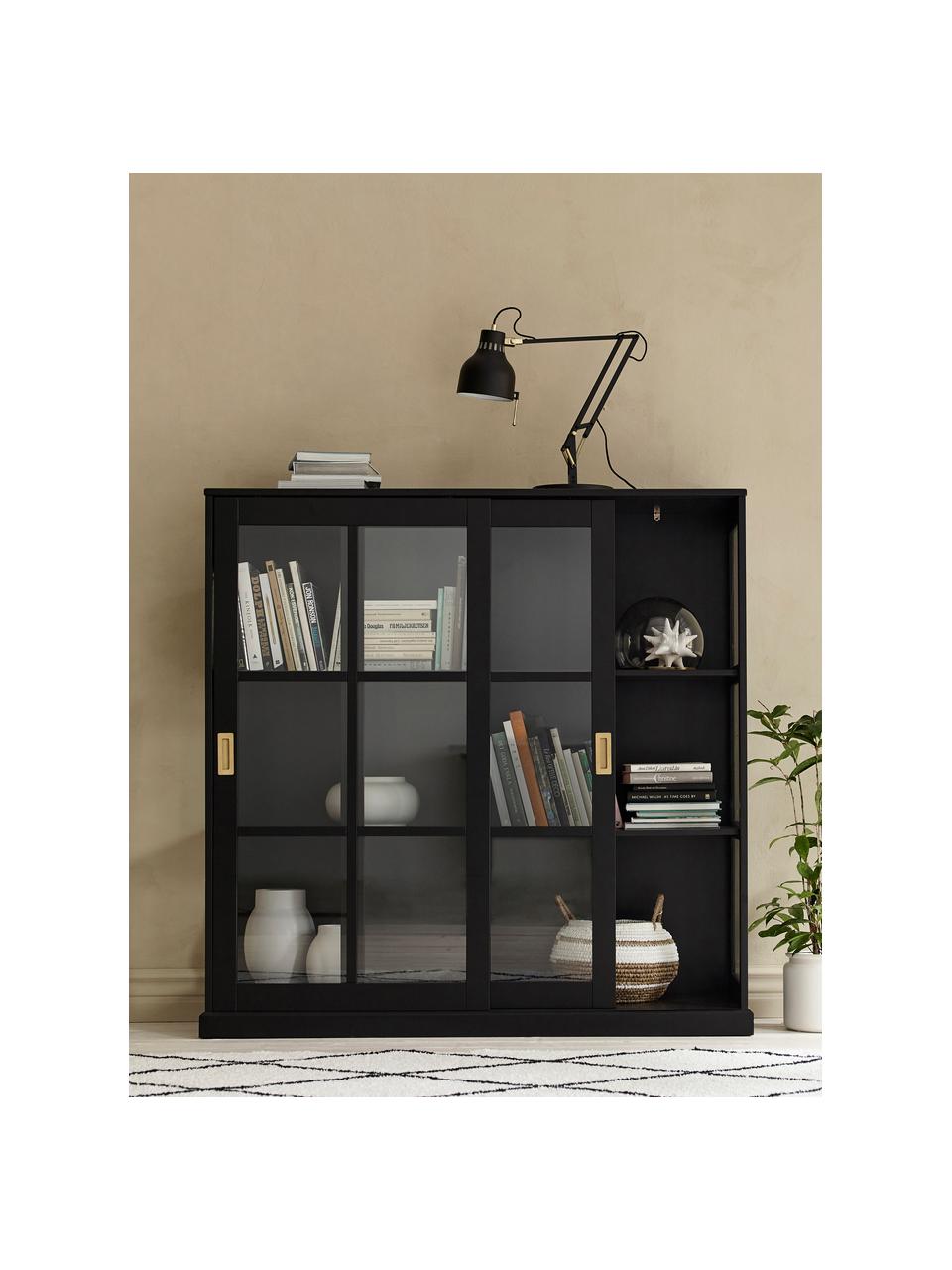 Vitrina Vincent, Parte trasera: tablero de fibras de dens, Negro, An 139 x Al 140 cm