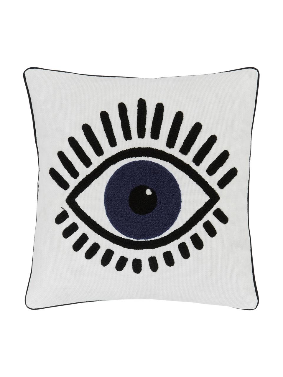 Kussenhoes Charms met oogmotief, 2 stuks, 100% katoen, Wit, zwart, blauw, 45 x 45 cm