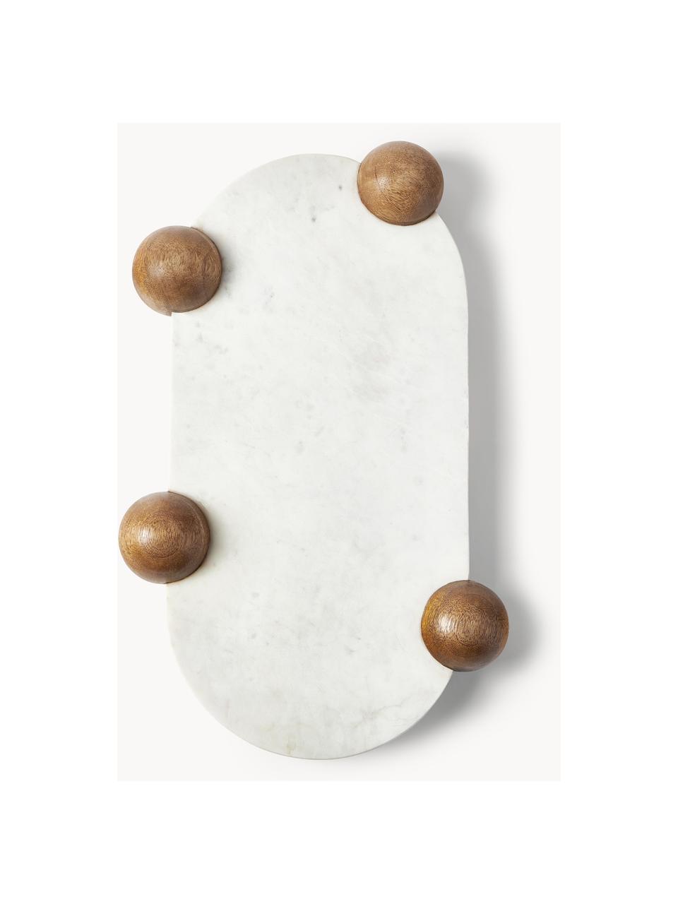Deko-Tablett Hazelle, Tablett: Marmor, Dekor: Mangoholz, Weiß,marmoriert,Mangoholz, B 46 x T 31 cm