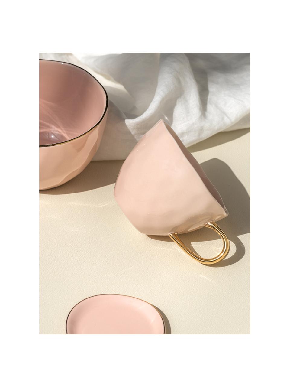 Tasse Good Morning in Rosa, Steingut, Rosa, Goldfarben, Ø 11 x H 8 cm, 350 ml