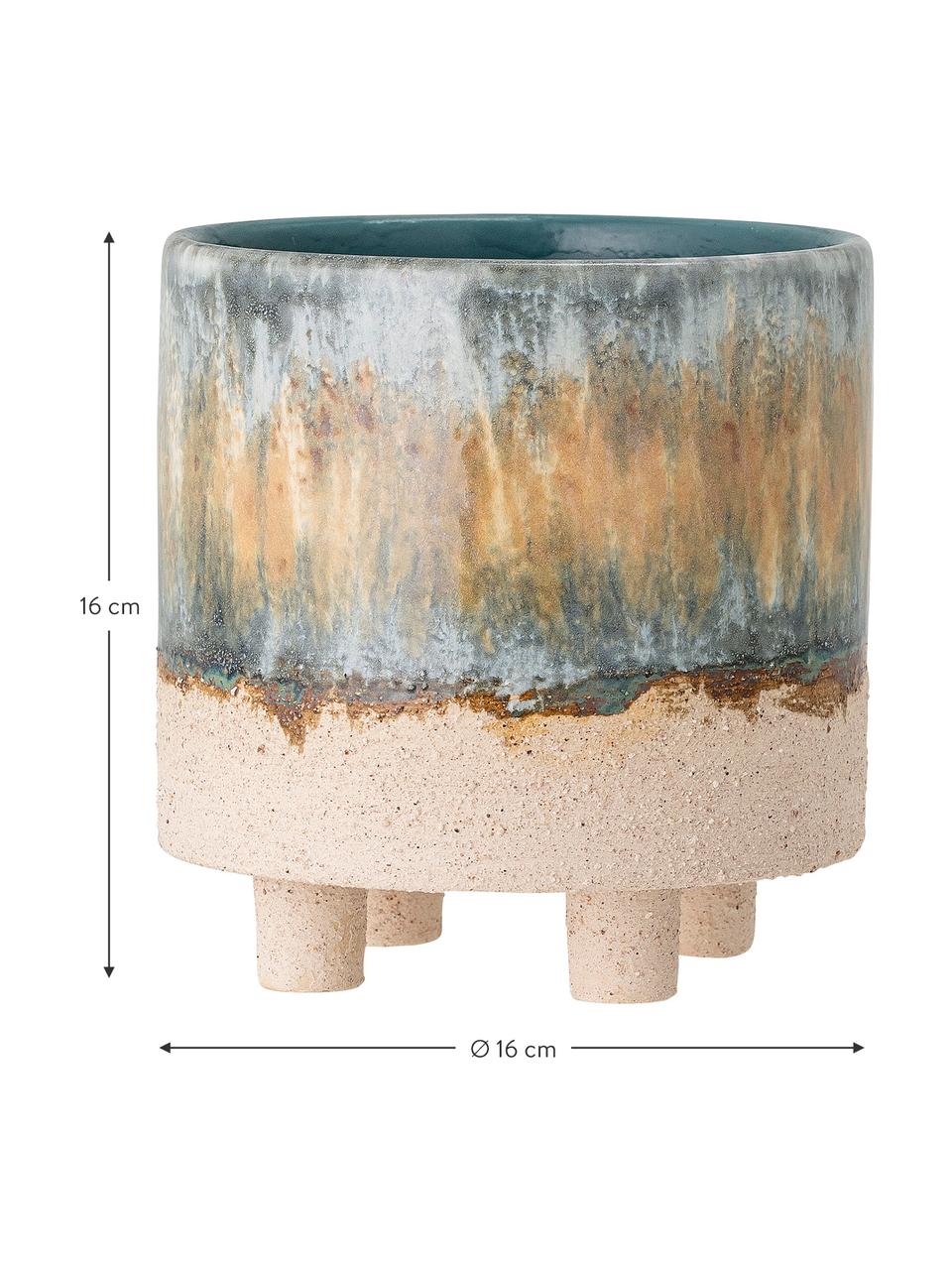 Petit cache-pot grès cérame Imoa, Grès cérame, Bleu, beige, Ø 16 x haut. 16 cm