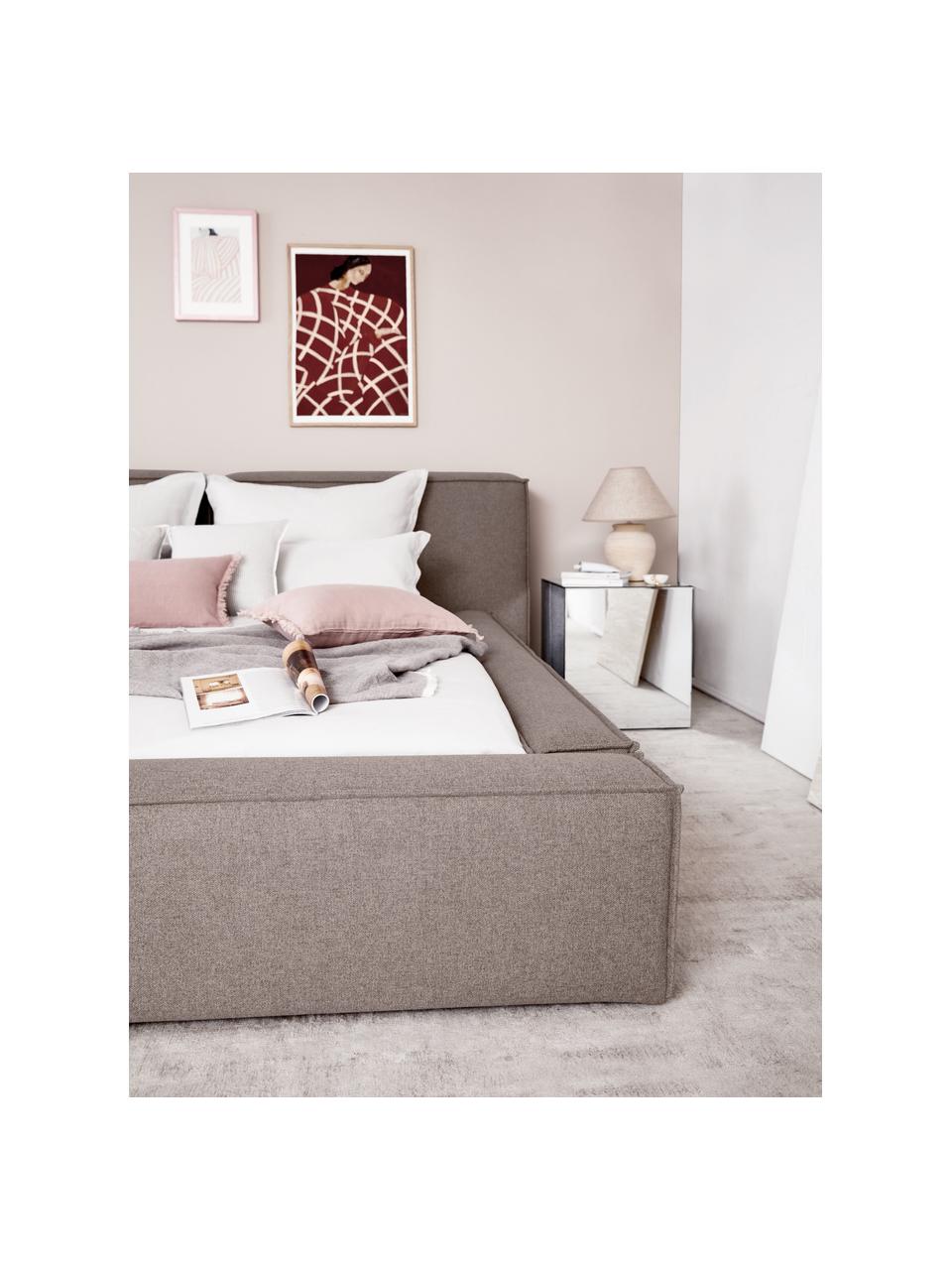 Gestoffeerd bed Lennon met opbergfunctie, Bekleding: 100% polyester Met 115.00, Frame: massief grenenhout, multi, Poten: hout, kunststof Dit produ, Geweven stof taupe, B 248 x L 243 cm (ligvlak 180 x 200 cm)