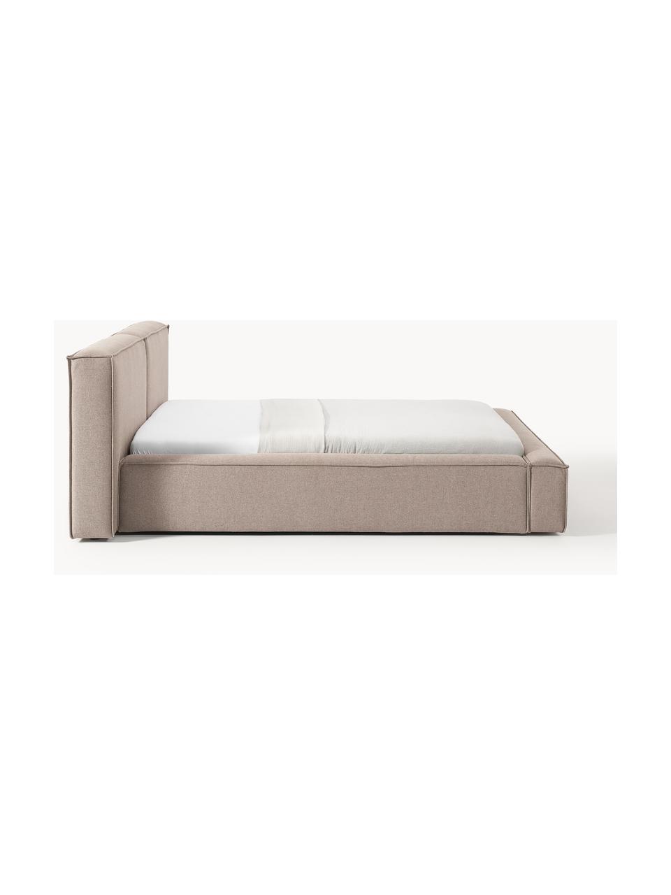 Gestoffeerd bed Lennon met opbergfunctie, Bekleding: 100% polyester Met 115.00, Frame: massief grenenhout, multi, Poten: hout, kunststof Dit produ, Geweven stof taupe, B 248 x L 243 cm (ligvlak 180 x 200 cm)