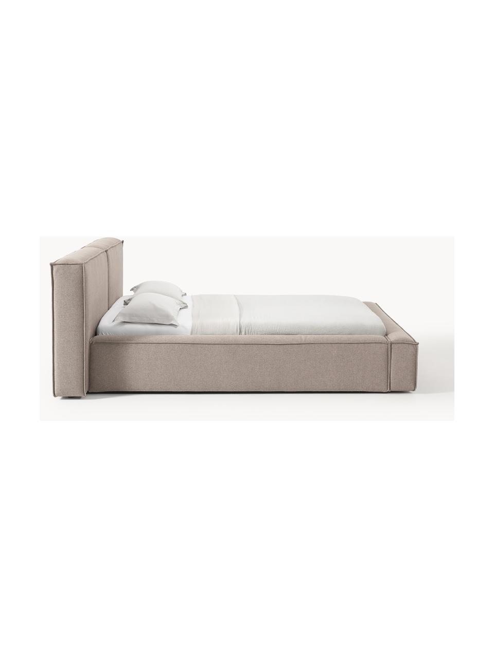 Cama tapizada Lennon, con espacio de almacenamiento, Tapizado: 100% poliéster Alta resis, Estructura: madera de pino maciza, ma, Patas: madera, plástico Este pro, Tejido gris pardo, An 248 x L 243 cm (colchón 180 x 200 cm)