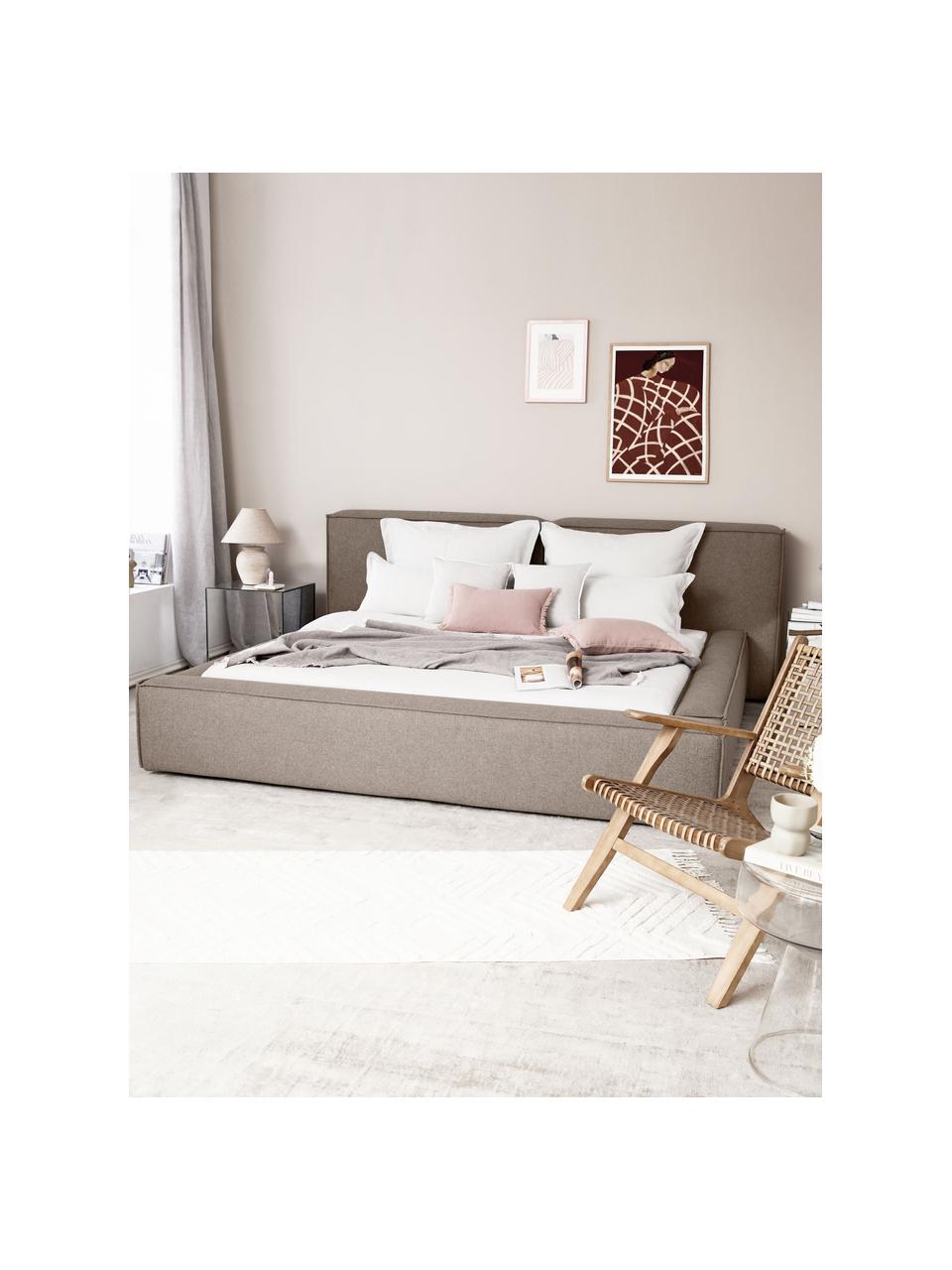 Gestoffeerd bed Lennon met opbergfunctie, Bekleding: 100% polyester Met 115.00, Frame: massief grenenhout, multi, Poten: hout, kunststof Dit produ, Geweven stof taupe, B 248 x L 243 cm (ligvlak 180 x 200 cm)