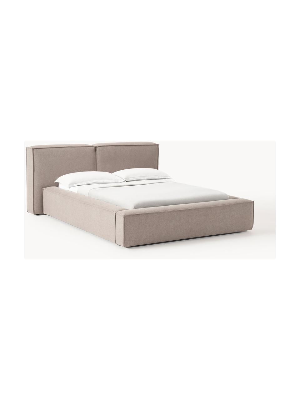 Cama tapizada Lennon, con espacio de almacenamiento, Tapizado: 100% poliéster Alta resis, Estructura: madera de pino maciza, ma, Patas: madera, plástico Este pro, Tejido gris pardo, An 248 x L 243 cm (colchón 180 x 200 cm)