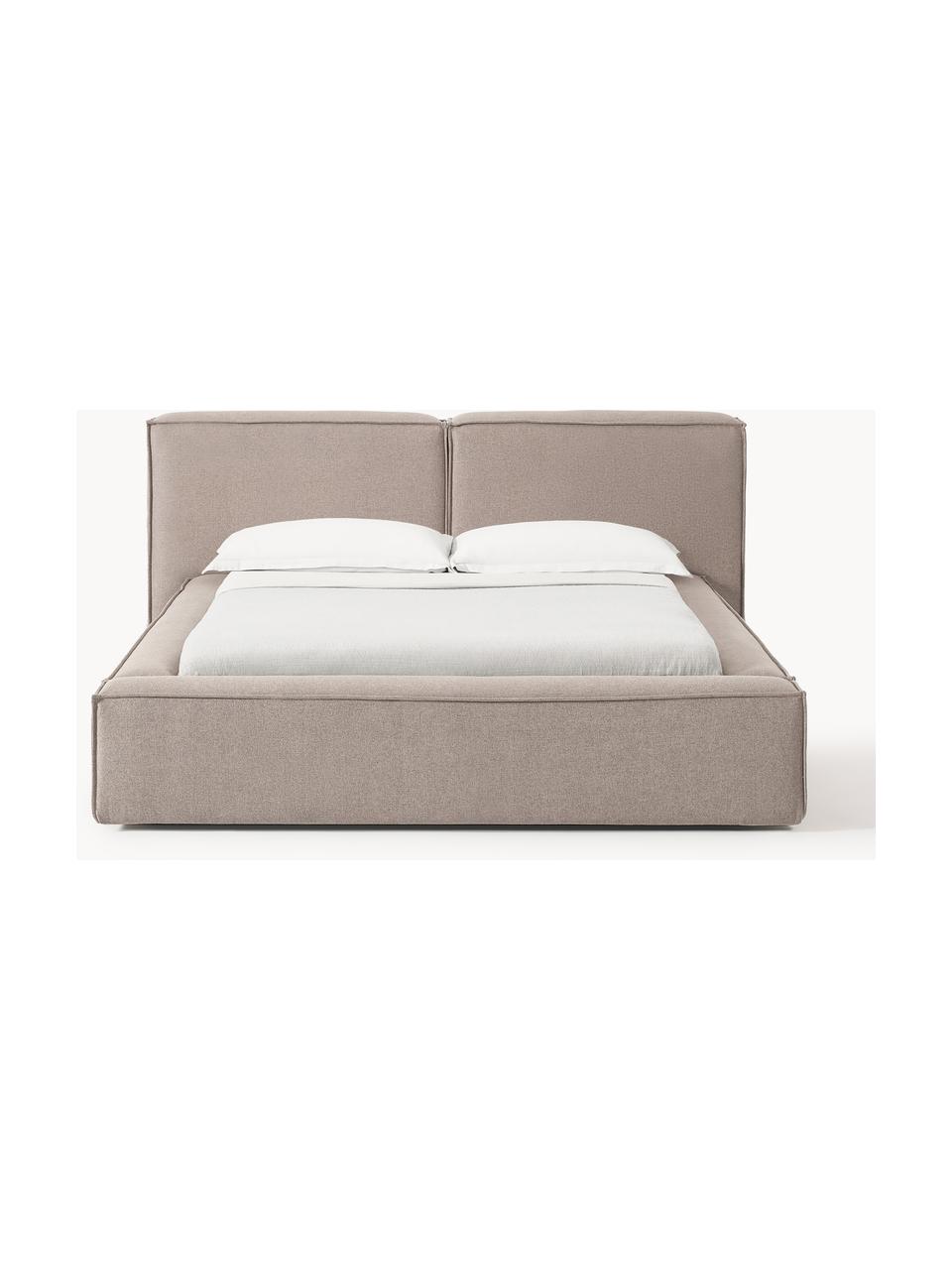 Gestoffeerd bed Lennon met opbergfunctie, Bekleding: 100% polyester Met 115.00, Frame: massief grenenhout, multi, Poten: hout, kunststof Dit produ, Geweven stof taupe, B 248 x L 243 cm (ligvlak 180 x 200 cm)