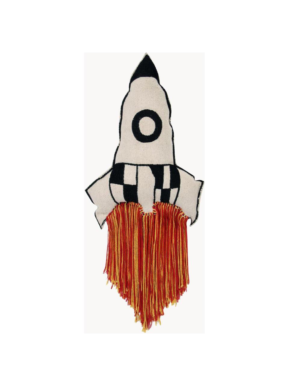 Ručne pletený plyšový vankúšik Rocket, Červená, oranžová, lomená biela, čierna, Š 65 x D 30 cm