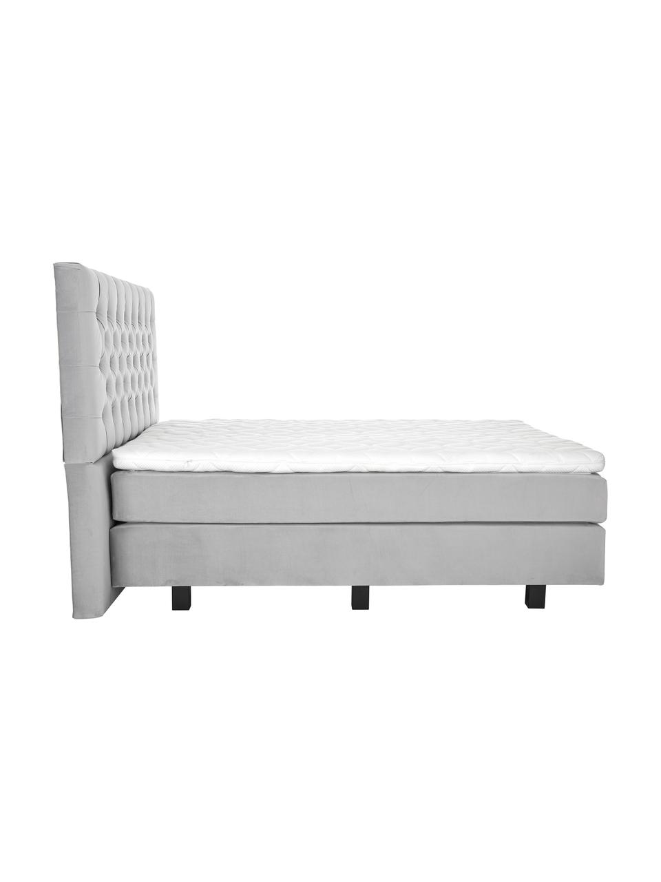 Letto boxspring in velluto premium Pheobe, Materasso: a molle insacchettate a 7, Piedini: legno massello di faggio,, Grigio chiaro, 200 x 200 cm