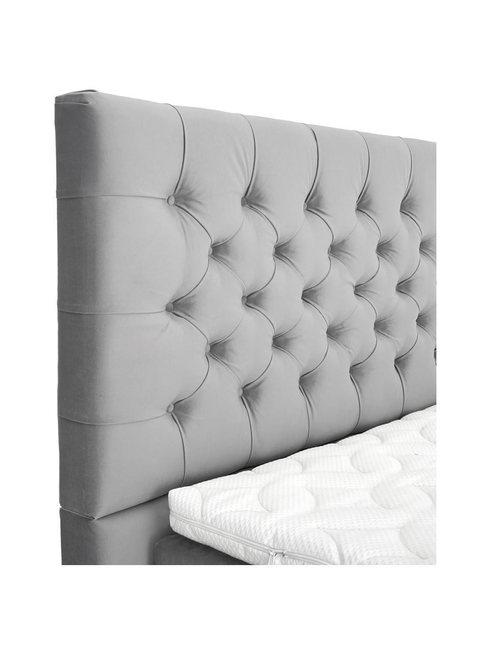 Letto boxspring in velluto premium Pheobe, Materasso: a molle insacchettate a 7, Piedini: legno massello di faggio,, Grigio chiaro, 200 x 200 cm