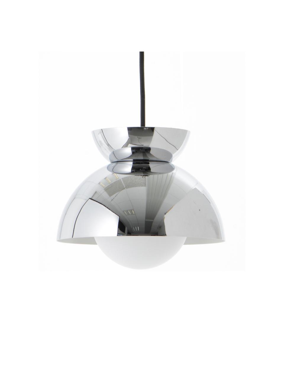 Kleine design hanglamp Butterfly, Lampenkap: gecoat metaal, Diffuser: opaalglas, Chroomkleurig, Ø 21 x H 19 cm