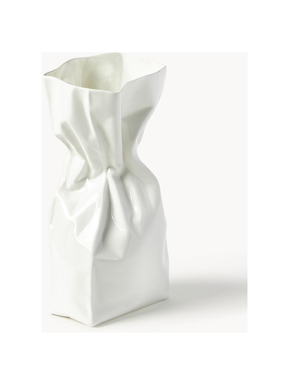 Dizajnová porcelánová váza Adelaide, V 31 cm, Porcelán, Krémovobiela, Š 17 x V 31 cm