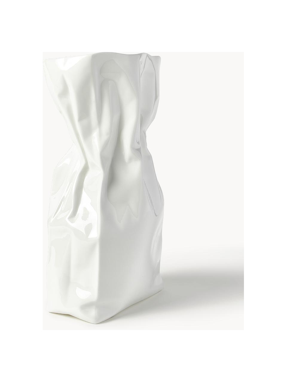 Vase design en porcelaine Adelaide, haut. 31 cm, Grès cérame, Blanc crème, larg. 17 x haut. 31 cm
