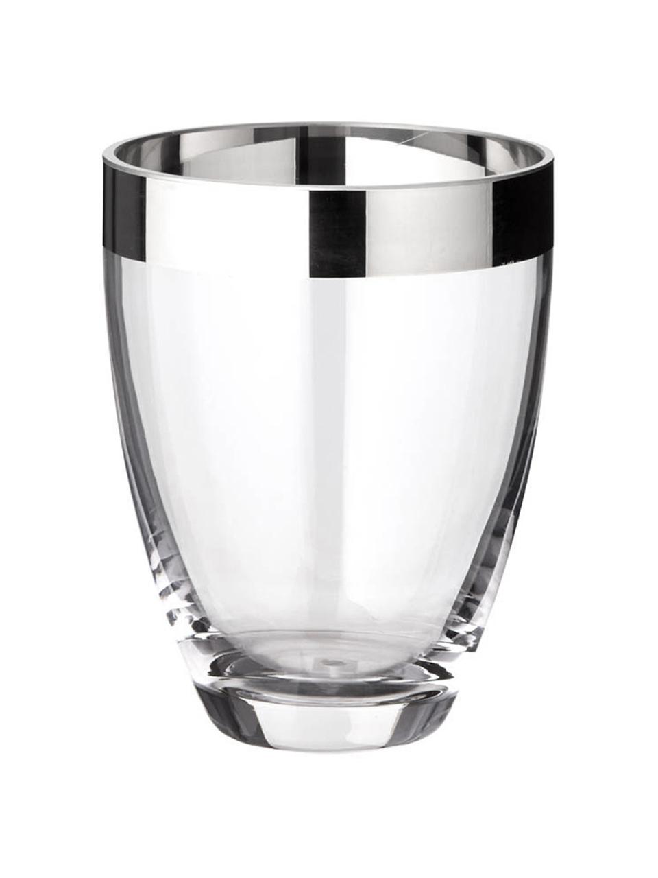 Ručně foukaná váza Charlotte, Sklo, platina, Transparentní, V 16 cm