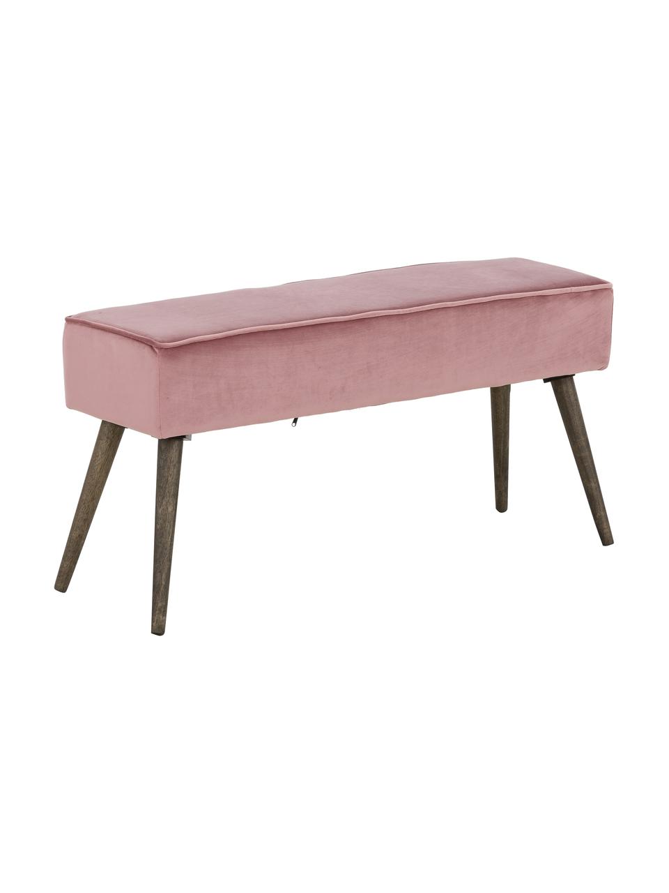 Banco de terciopelo Popy, Tapizado: terciopelo de poliéster E, Patas: madera de caucho, pintado, Rosa, An 100 x Al 50 cm