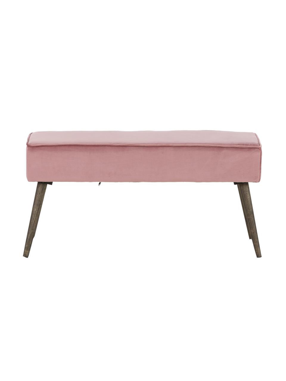 Banco de terciopelo Popy, Tapizado: terciopelo de poliéster E, Patas: madera de caucho, pintado, Rosa, An 100 x Al 50 cm