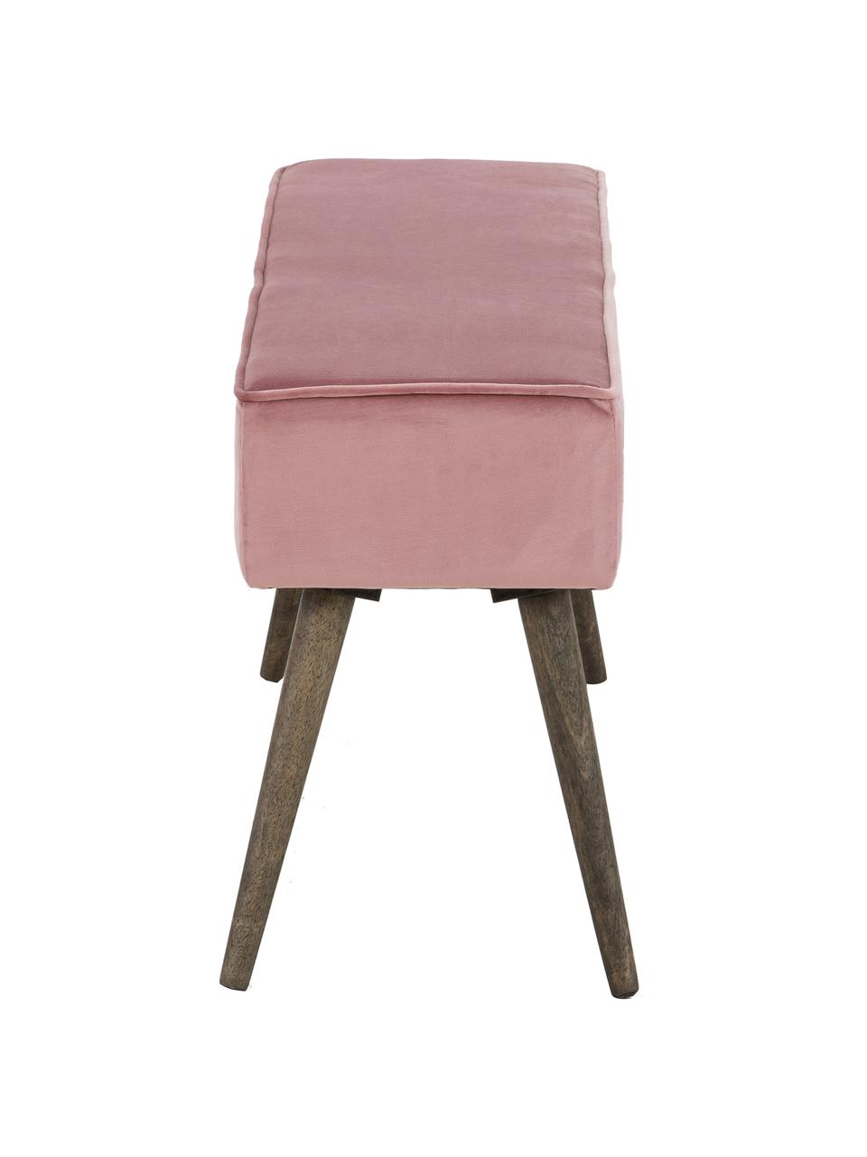 Banco de terciopelo Popy, Tapizado: terciopelo de poliéster E, Patas: madera de caucho, pintado, Rosa, An 100 x Al 50 cm