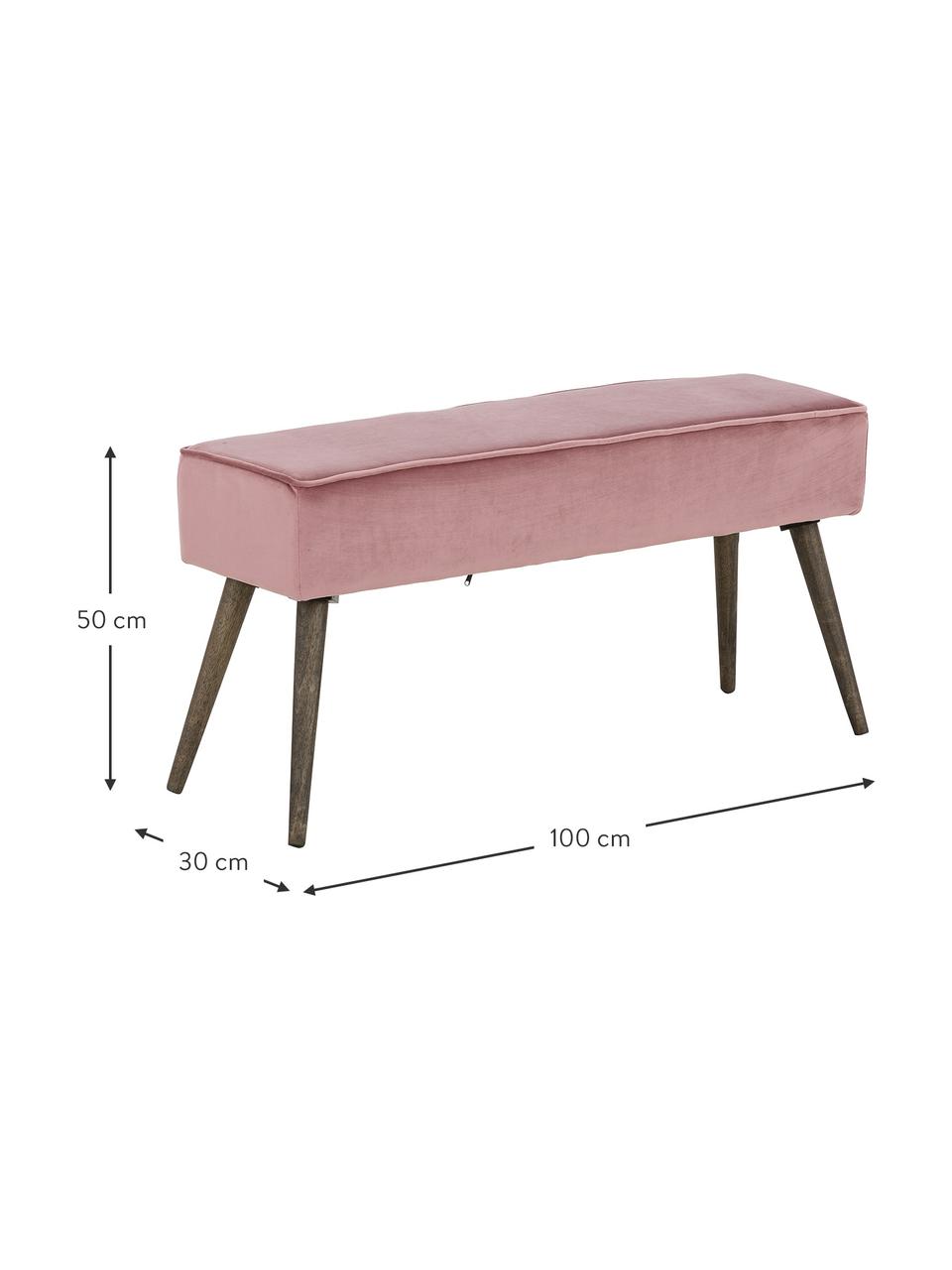 Banco de terciopelo Popy, Tapizado: terciopelo de poliéster E, Patas: madera de caucho, pintado, Rosa, An 100 x Al 50 cm